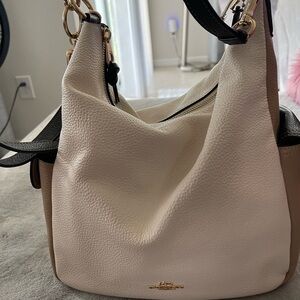 Coach Cream and Black Pebbled Leather Shoulder Bag